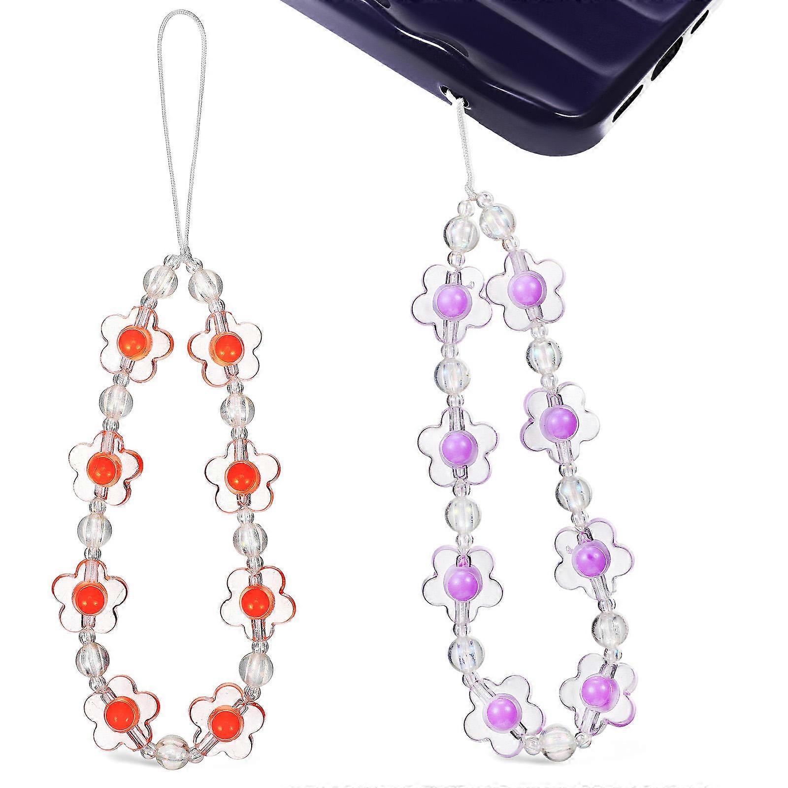 2 Pcs Flower Pendant Phone Chain Durable Cellphone Lanyard for Women Cute Backpack Charm Strap for All Wrist Unique Friends Family