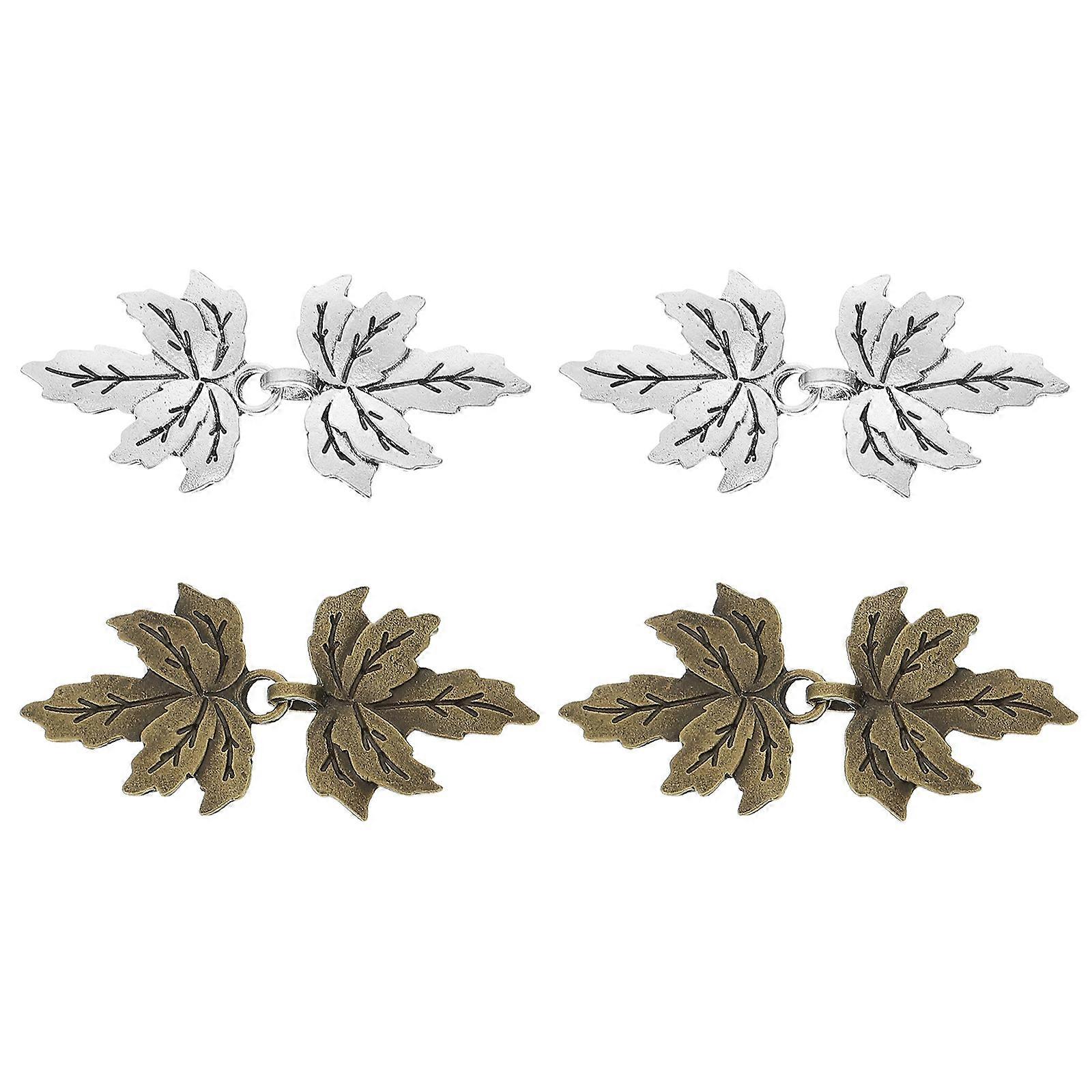 4 Pairs Retro Alloy Buckles Overcoat Fasteners Leaf Design Durable Coat Buttons for Sweaters Jackets Cloaks Shirts