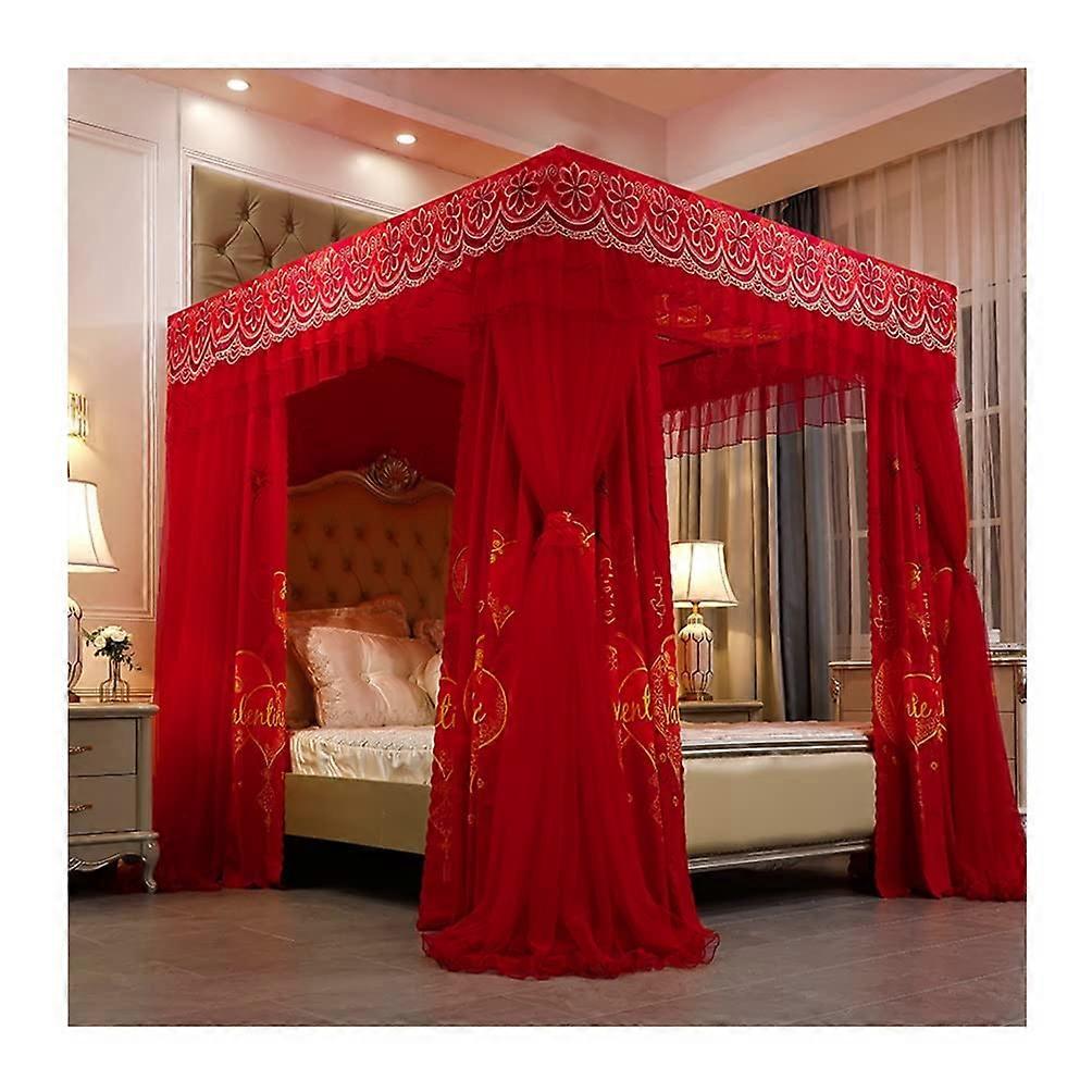 Bett Baldachin Mcke Net Fortwin Queen King, Style Palace Embroidery Bed Canopy (Red, 180x220x200 cm)