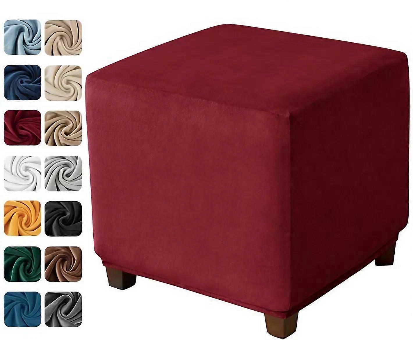 Hocker Bezug Stretch Polyester, Weich Rechteckig Ottomane Schonbezug mit Elastischem Boden, Weinrot, Größe S
