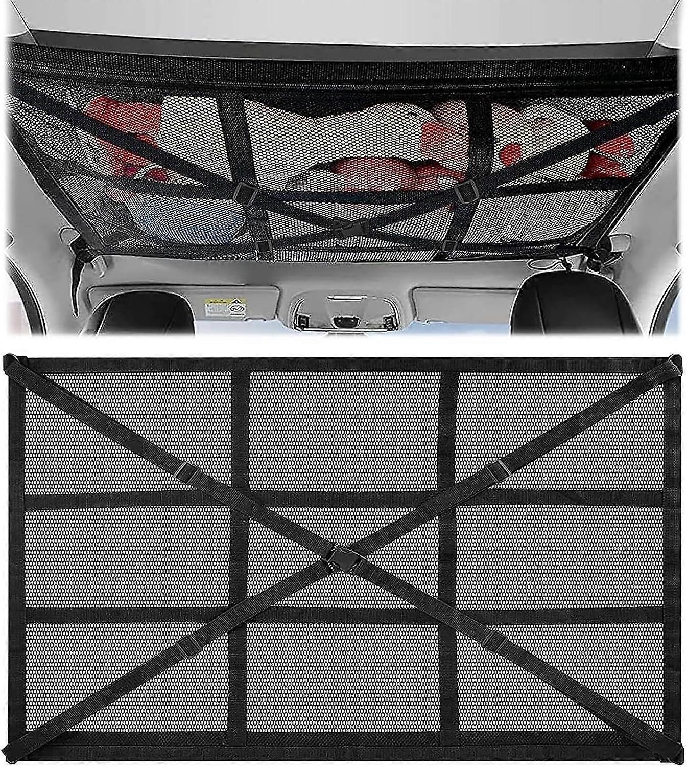 AURA Large Capacity Black Cargo Net , 90*65 cm,Adjustable Car Storage Net with Zipper, for SUV Jeep Truck and Most Car Models
