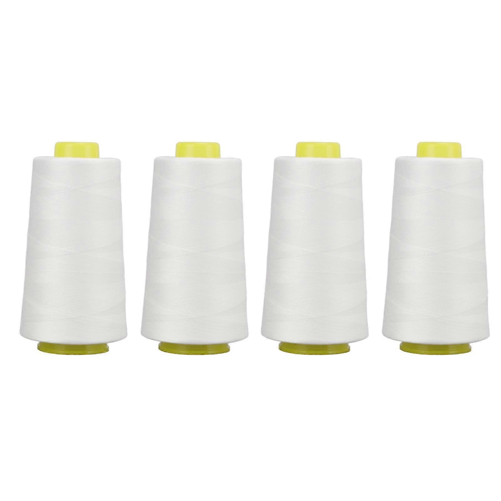 4Pcs Serger Thread White Premium Polyester Sturdy Durable Wear Resistant Widely Used White Thread