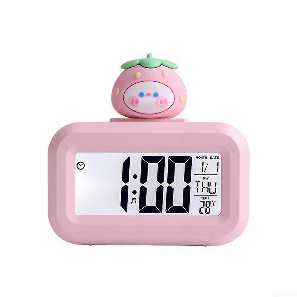 Cartoon Alarm Clock, Multiple Ringtones and Temperature Display, Ideal for Nursery (Strawberry)