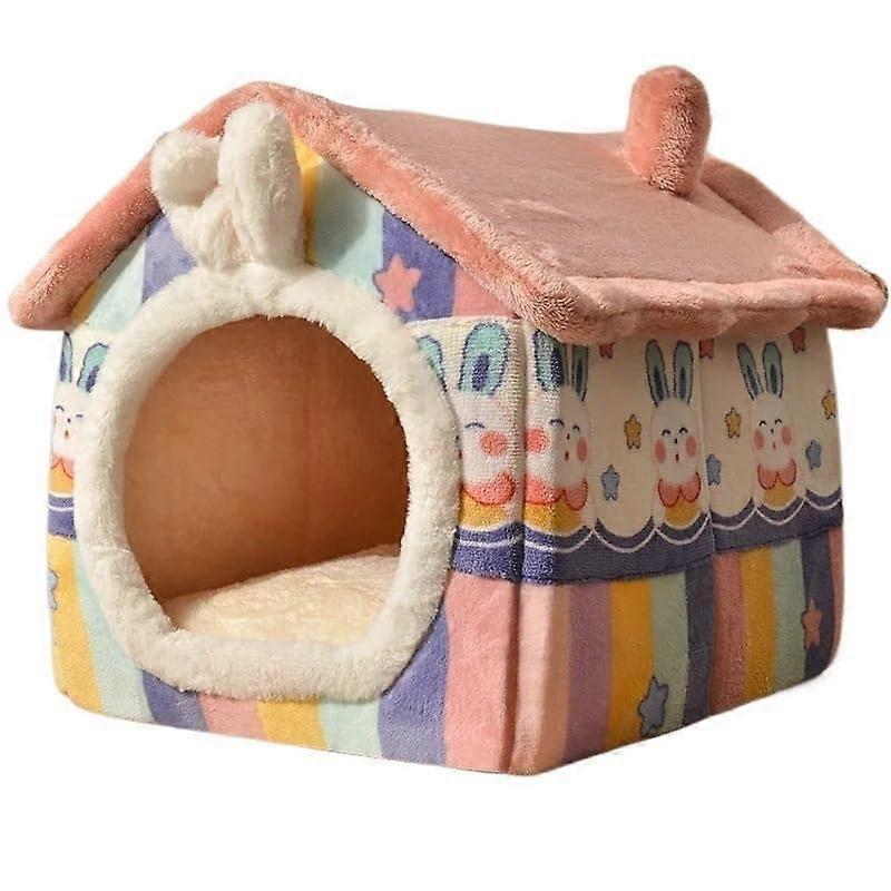 Portable Dog House Pet Enclosure and Sleeping Hut for Puppies Kittens Rabbits Indoor Use with Blanket M Size