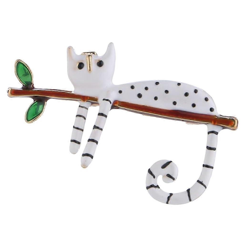 Cat Brooch Lazy Cat Sitting on Tree Lapel Pin Fashion Pin Decoration Lapel Pin Metal Cat Branch As Picture
