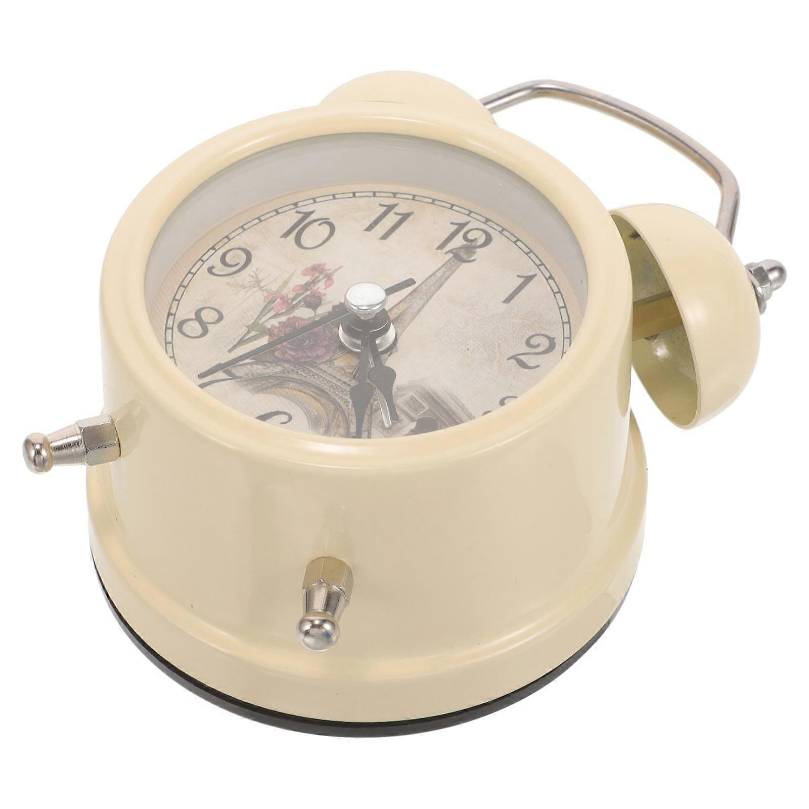 Vintage Alarm Clock Childrens Tabletop Placement Small Beige Metal 1Pack