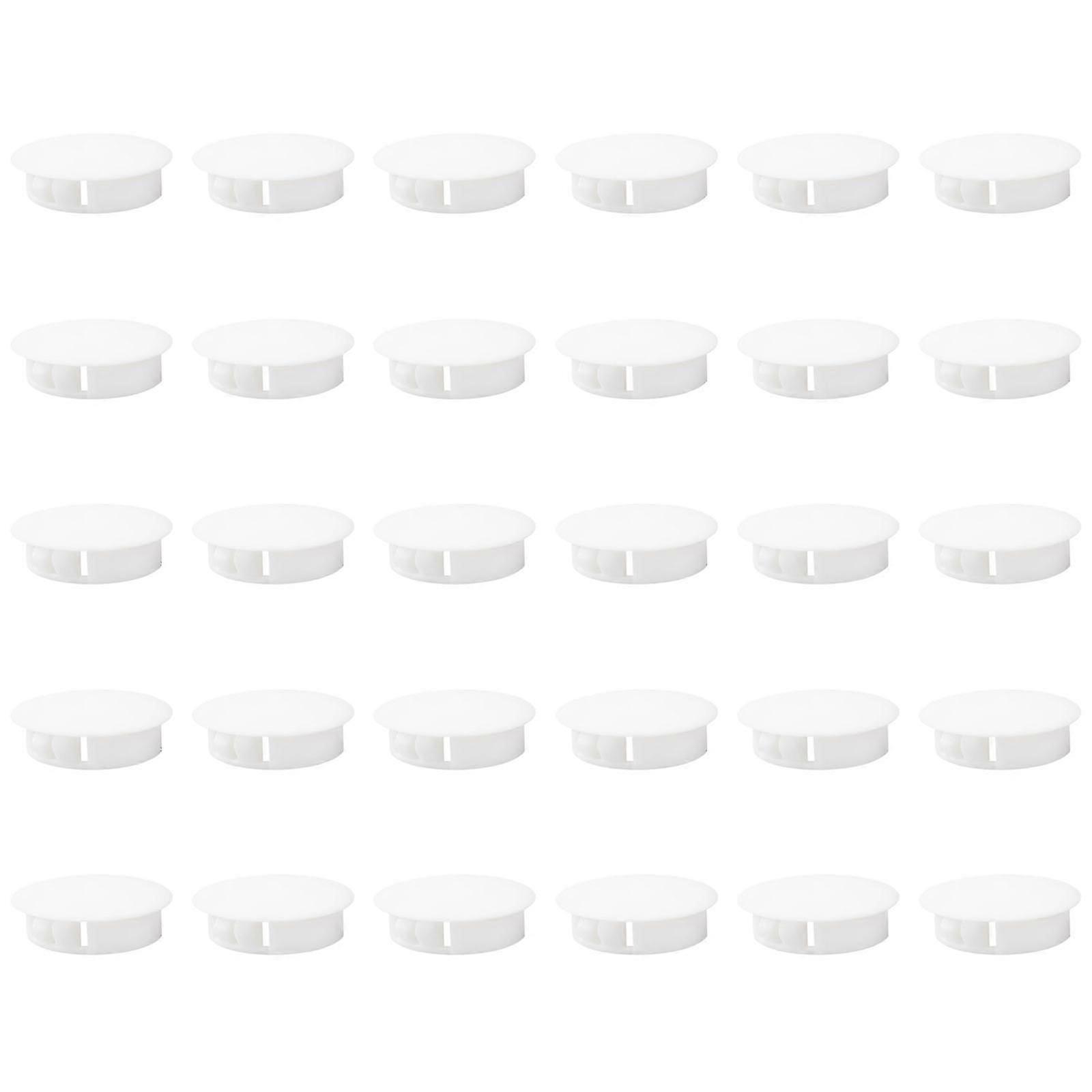 30Pcs White Flush Type Panel Plugs Drill Hole Covers Screw Caps Buttons for Kitchen Cabinet and Furniture Hole Coverage