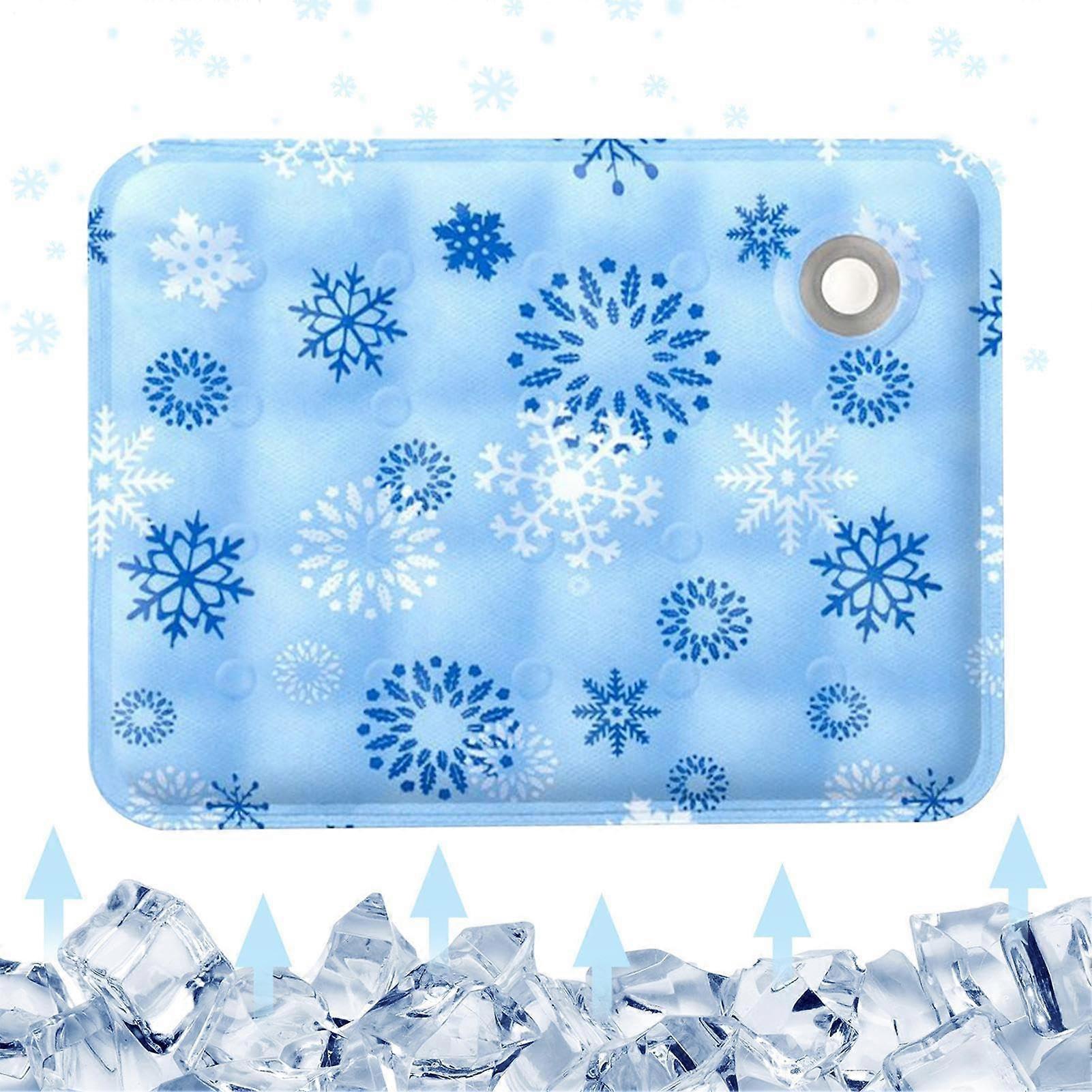 Dog Cooling Mat Gel Pad For Pets Ice Sleeping Cushion Waterproof Breathable Soft Fabric Snowflake Pattern 19.69 X 23.62
