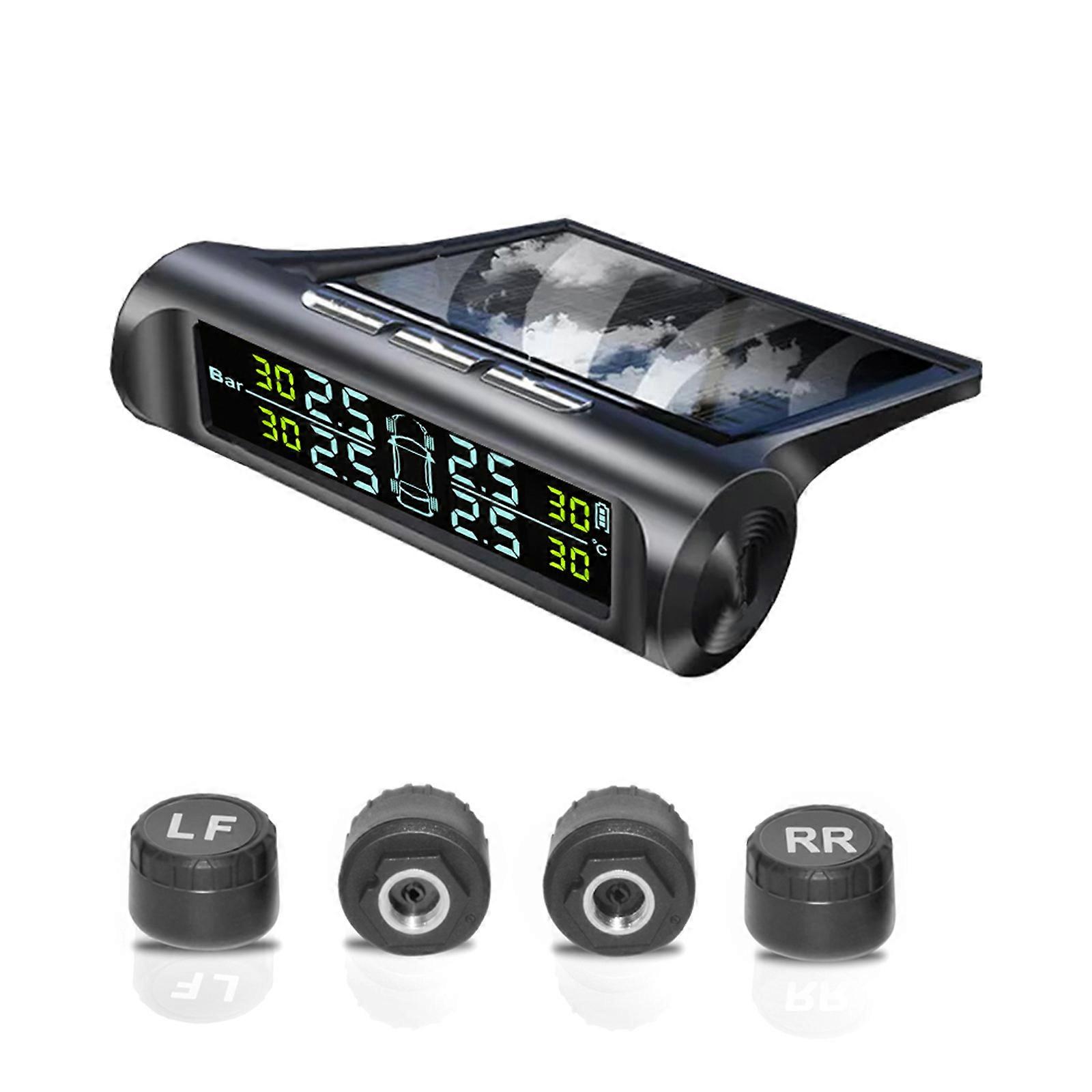 Wireless External Tire Pressure Monitoring System Color Screen Solar USB Double  Charging Vehicles Tire Pressure Monitor Multicolor