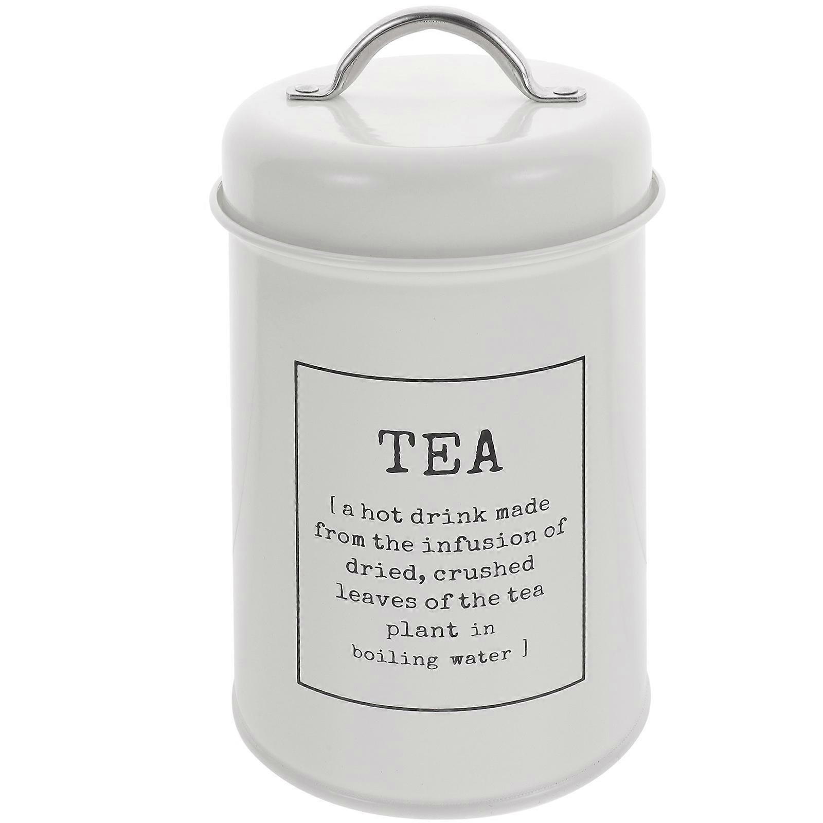 Tea Sugar Coffee Canister Airtight Storage Container Iron Material Rectangular White 1Pcs