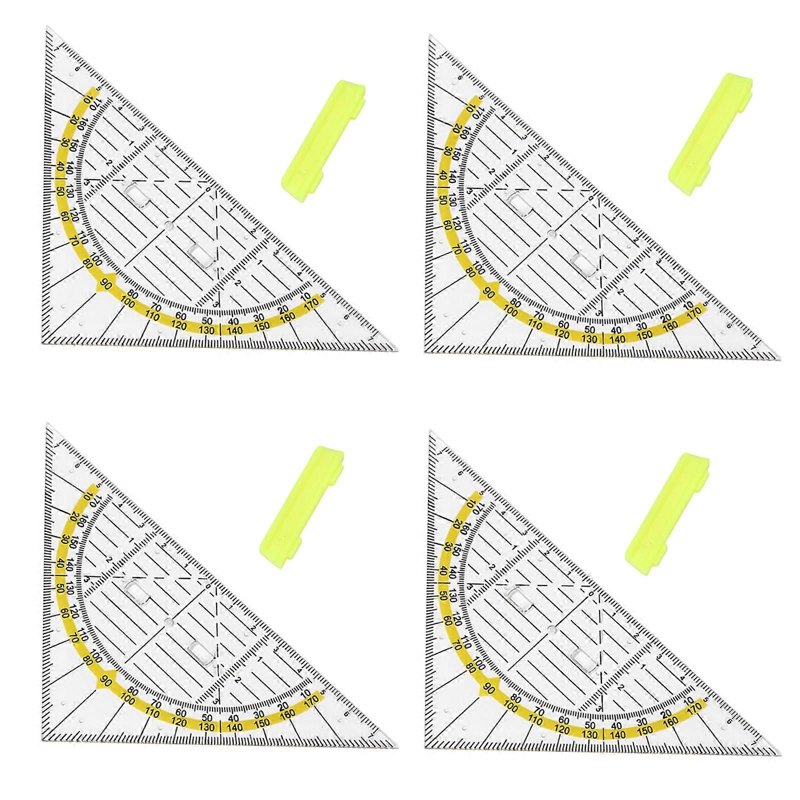 4Piece 16 cm Set Square with Handle, Geometry Triangle Ruler, Plastic Set Square