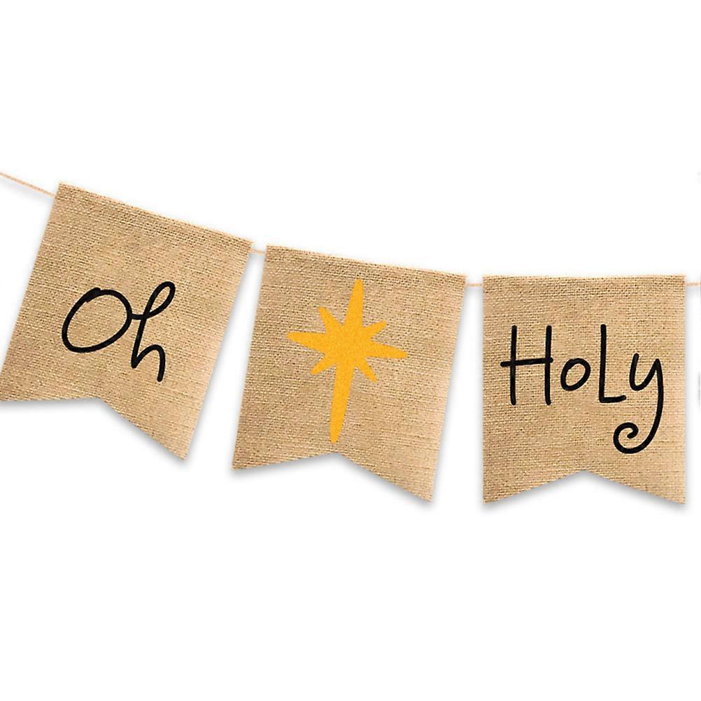 Merry Christmas Garland Banner Rustic Style Flax Rectangular Decoration 1Set