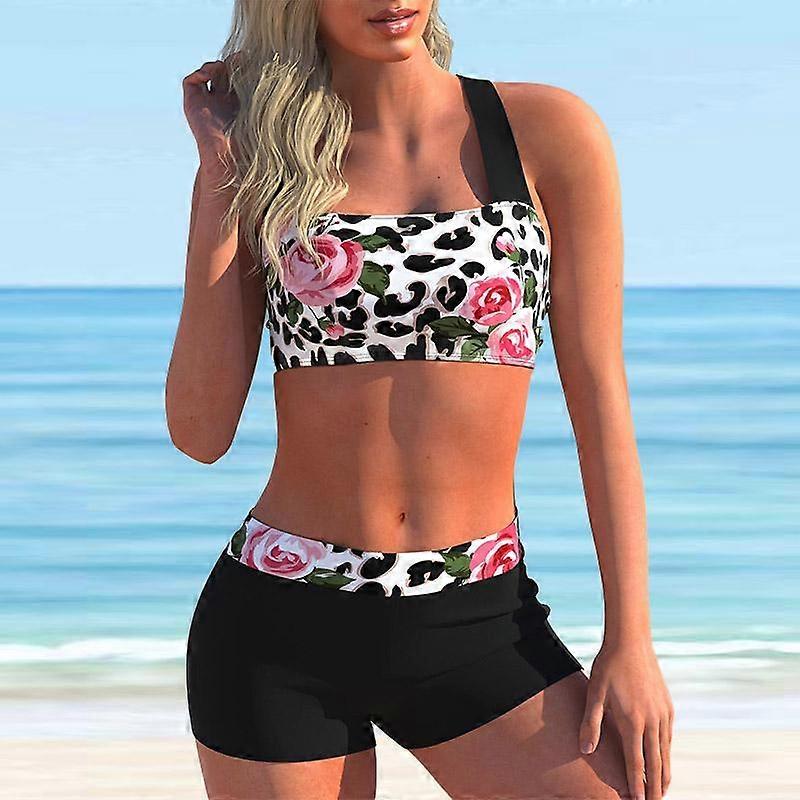 Dame Halter Orange Striber Print Bikini Tankini Badedragt