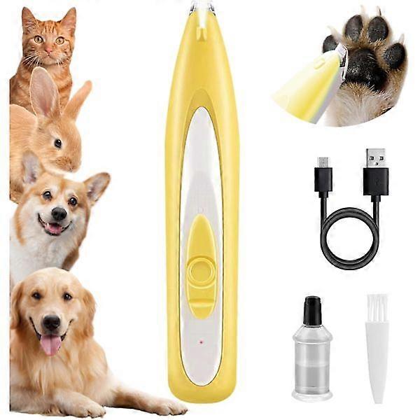 Dog Paw Clippers, Rechargeable Pet Shaver for Trimming Hair Around Paws, Eyes, Ears (Yellow)