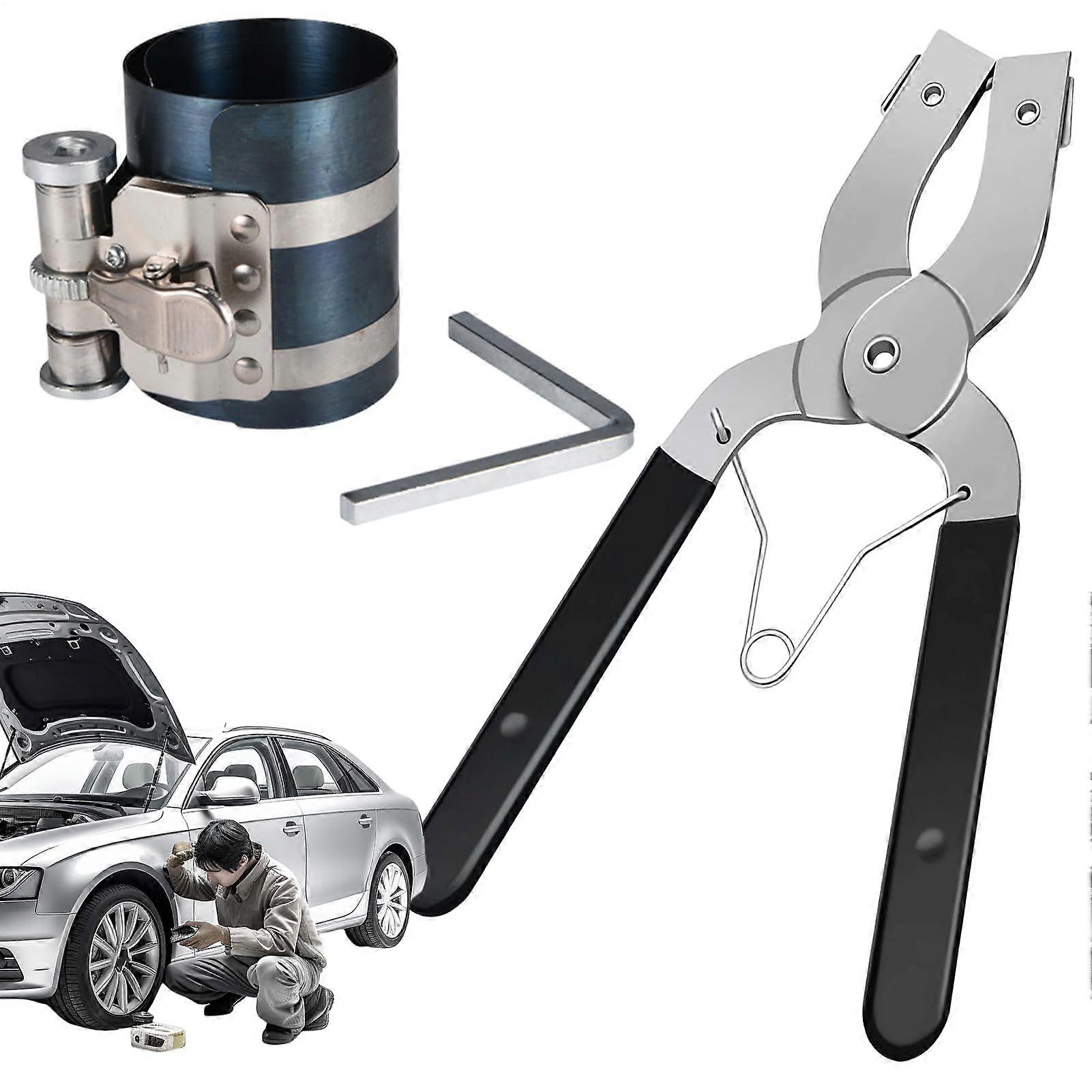 Piston Ring Compressor Tool with Plier Design for Car and Truck Engine Repair Steel Rust‑Resistant