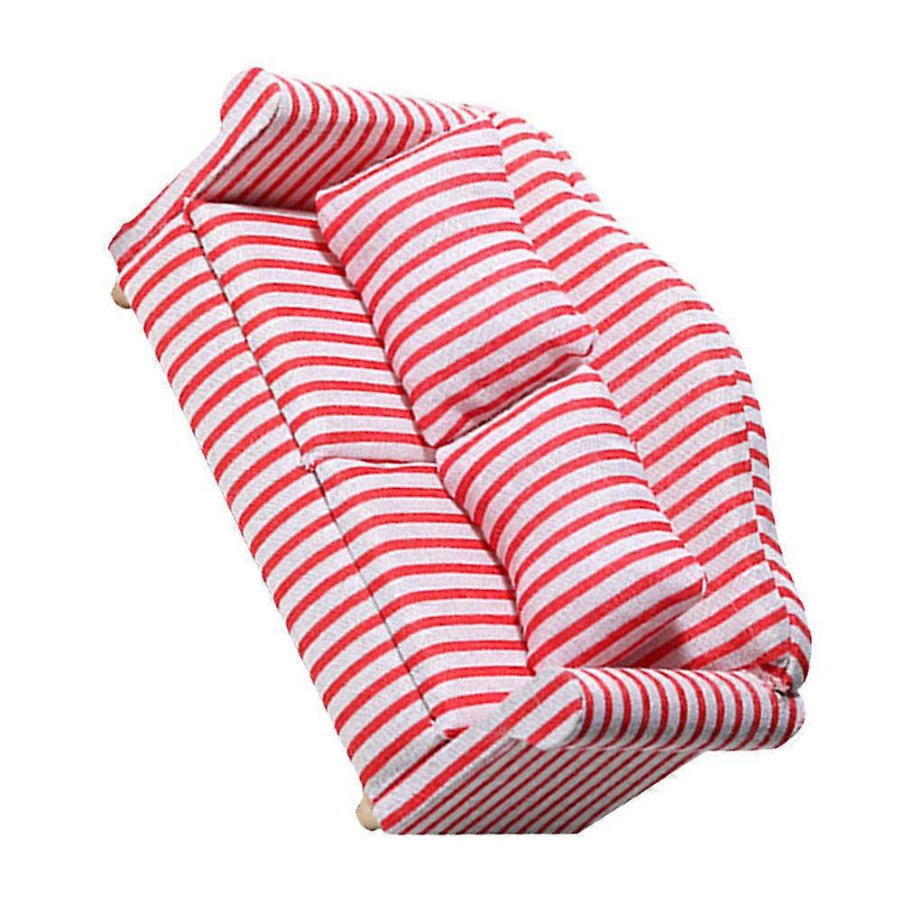Striped Mini Sofa Model Compact Household Ornament, Cotton Fabric Craft Decor for Home Furniture Display