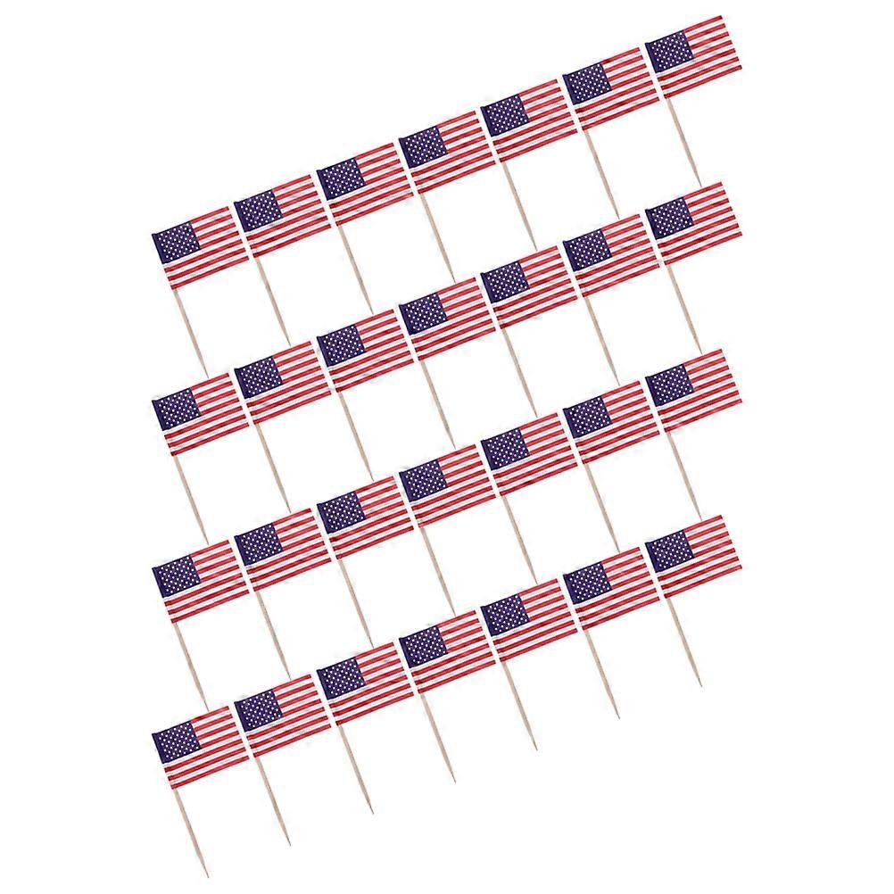 USA National Flag Toothpicks for Party Use Wood and Paper Multicolor Decorative Food Picks 200pcs