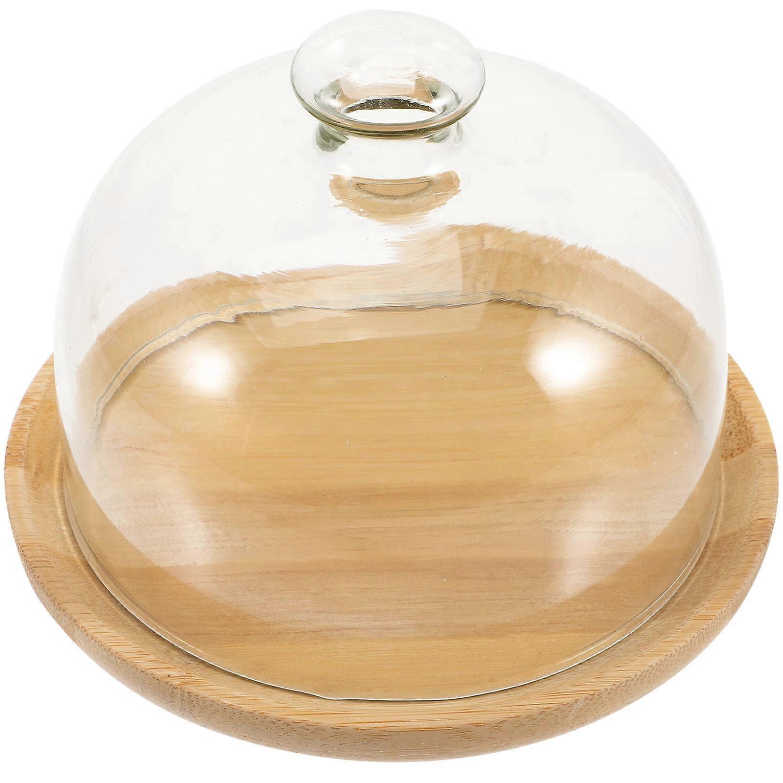 Small Dessert Plate With Dome Round Bamboo Cake Tray Party Use 6.09x6.09x4.91in 1Set