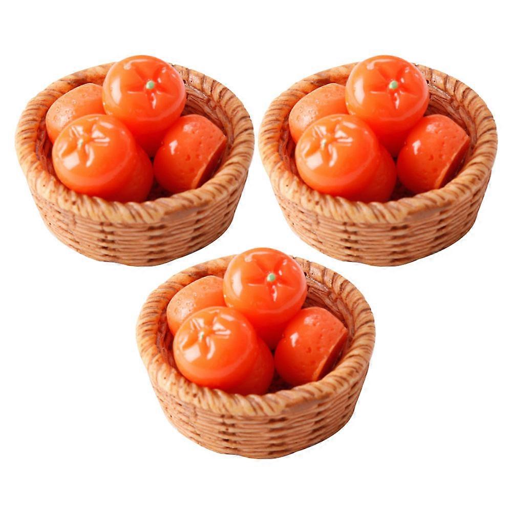 3 Sets Miniature Orange Model in Basket Simulated Mini Fruits Mini House Layout Fruit Model