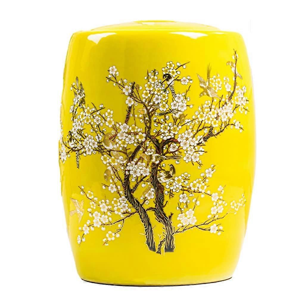 Ceramic Rice Cylinder with Lid, Large Capacity Bucket, Yellow, 15 kg