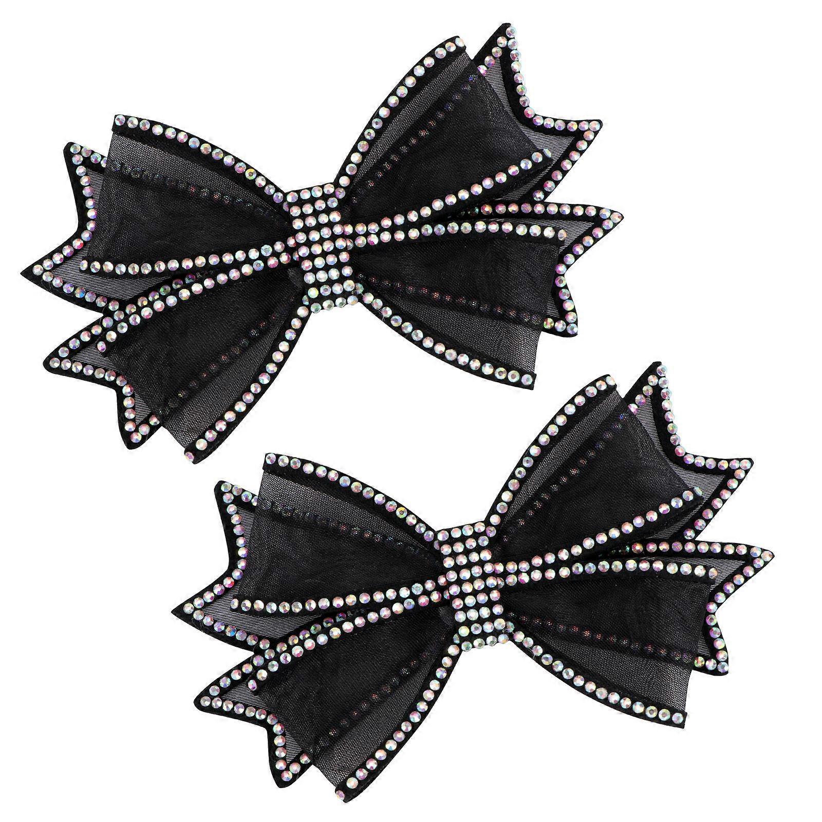 Black Bowknot Rhinestone Mesh Shoe Accessories for Women's Decor 1 Pair
