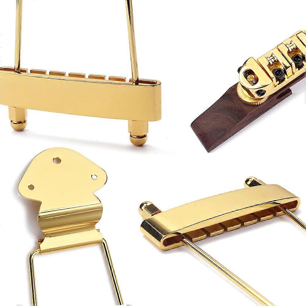 Adjustable Jazz Guitar Bridge with Rosewood Tailpiece, 6 String, Golden Finish, Includes Screws