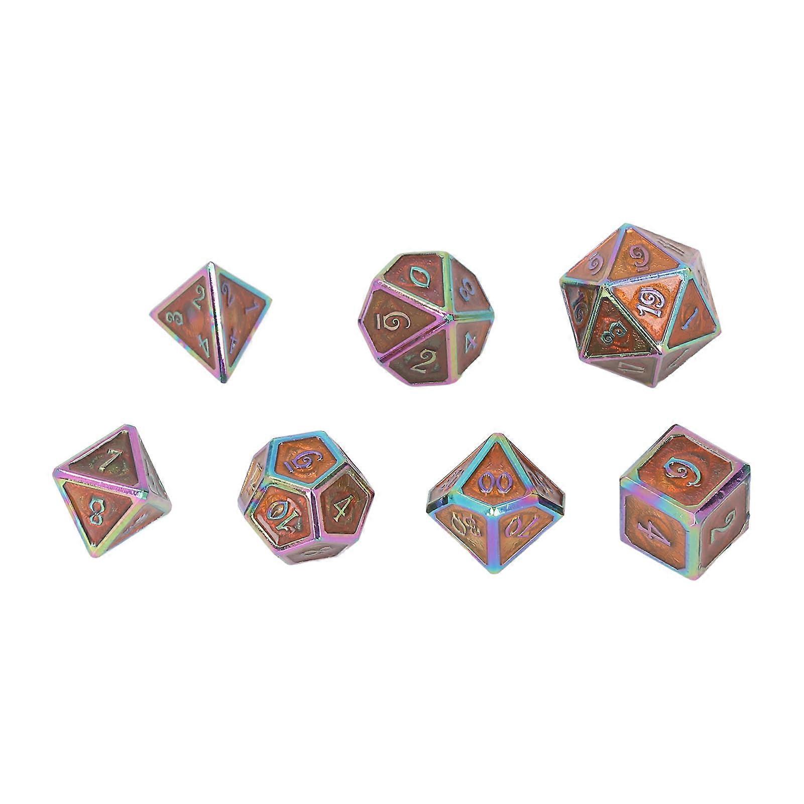 7Pcs Multi Sided Dice Set Electroplated Metal Fashionable Tabletop Game Polyhedral Dice Kitfor Bar Home Red Enamel