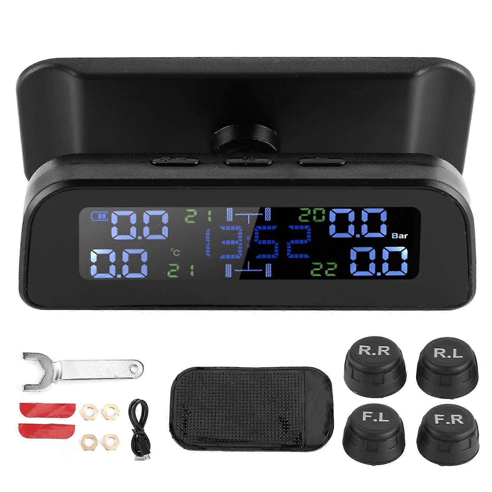 tire pressure monitor system solar power usb charging 4 external sensors