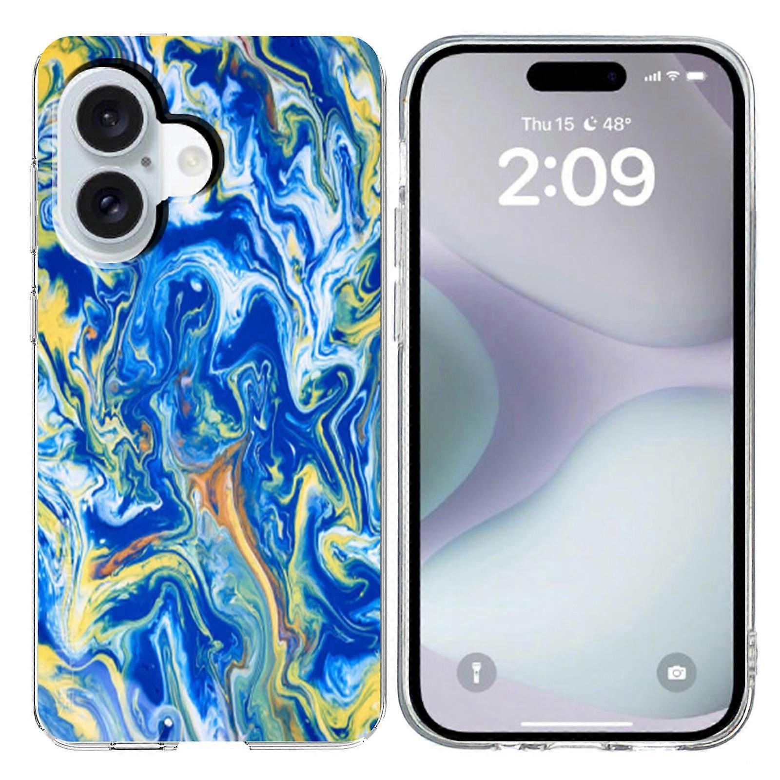 TKdaddy لجهاز iPhone 16 Plus Case Marble Pattern Printing Soft TPU غطاء هاتف أزرق سماوي