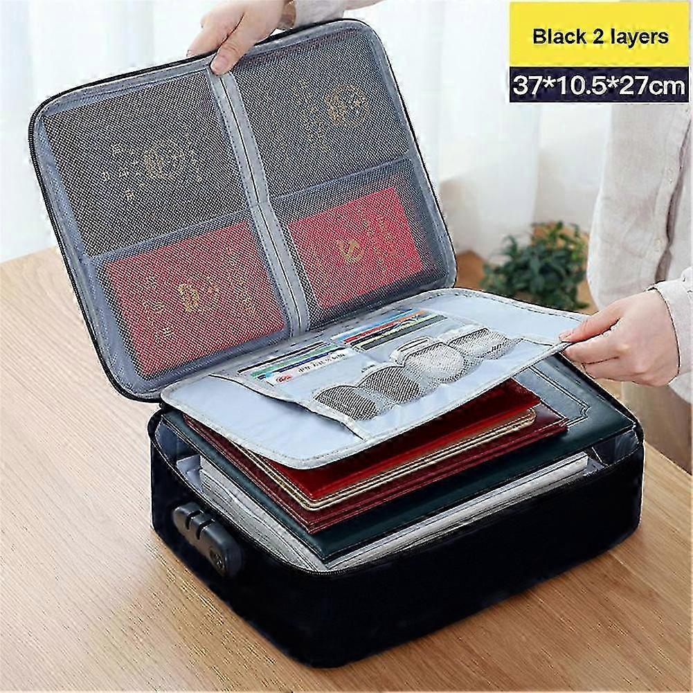 Fireproof Document Box 37x27x10cm 2-layer Document Safe Bag File Storage Box With Lock Waterproof Ziper Portable