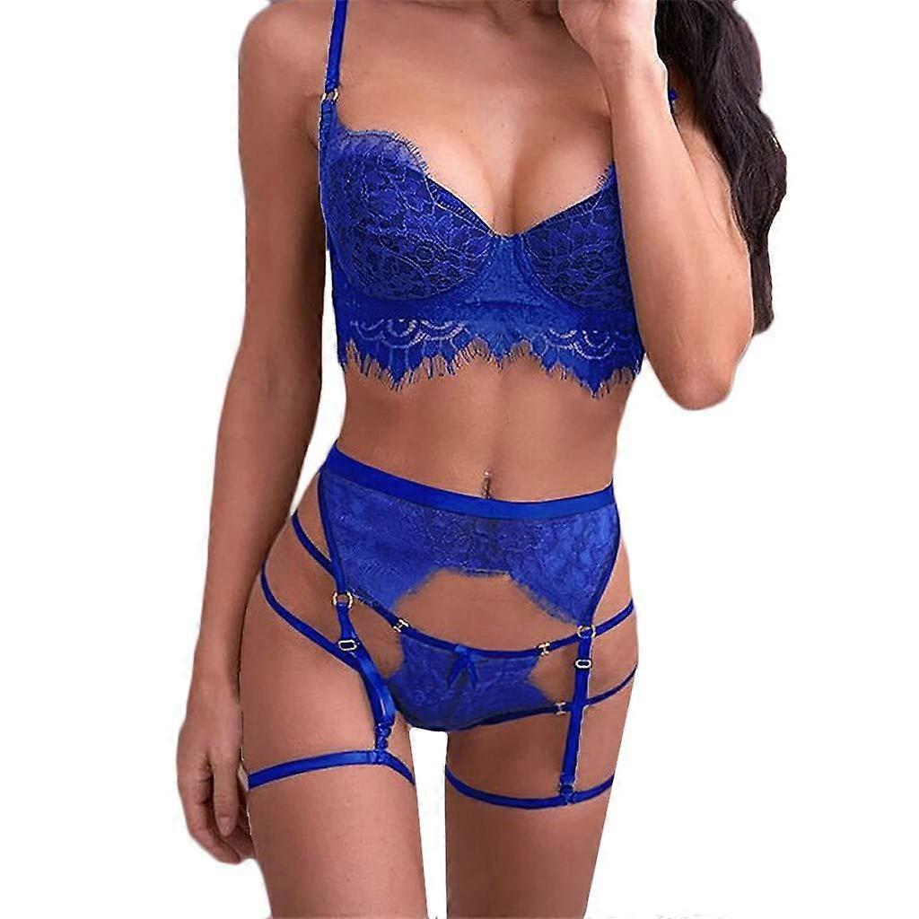 Sexy Lingerie for Women, Backless Babydoll Bodysuit Set with G-String and Garter in D-Blue, Size M, Flirty Lingerie