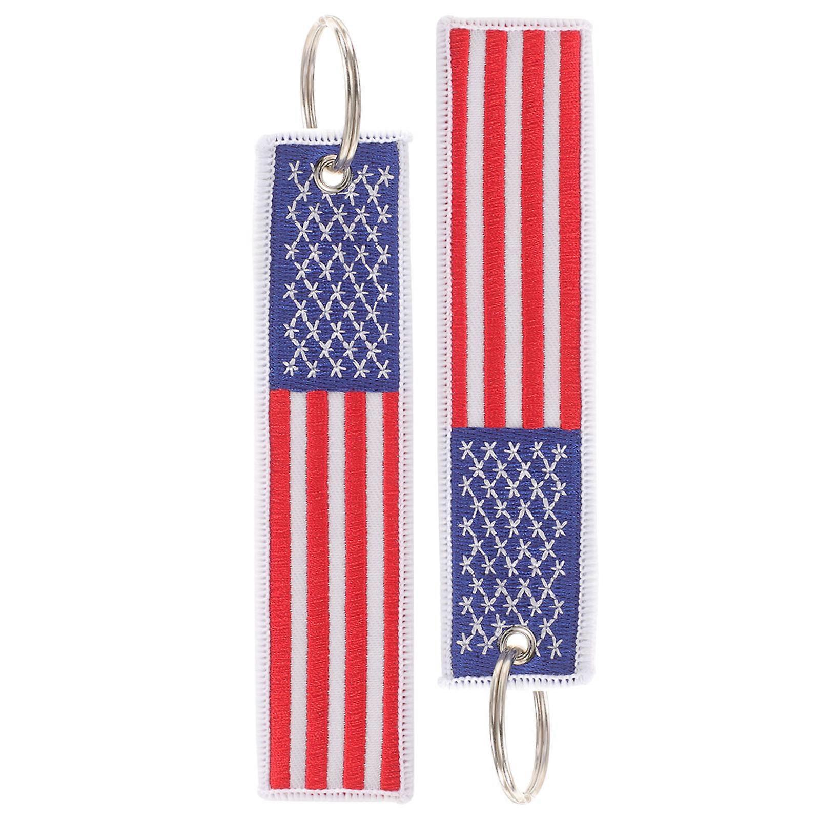 American Flag Keychains 2Pcs Daily Use Handbag Pendant Decor Multi Color Rectangular Patriotism Showcase