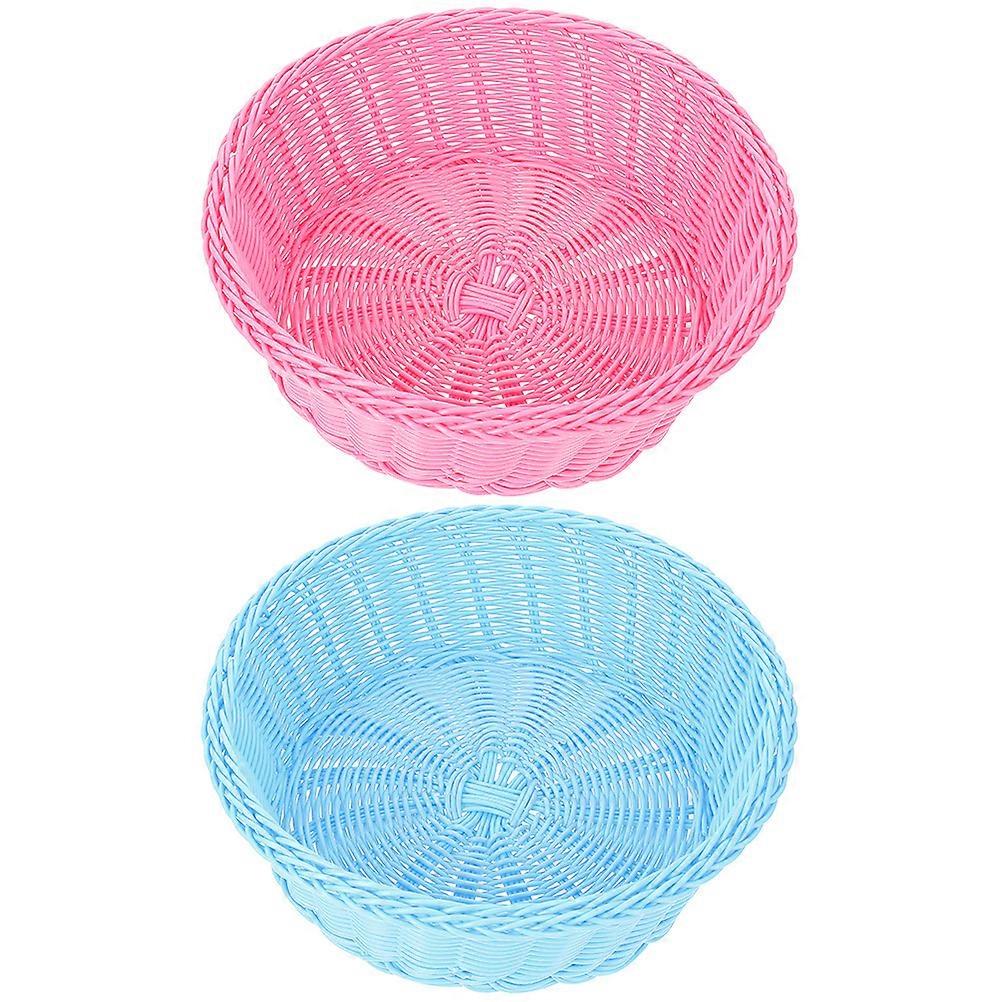 Assorted Color Rattan Woven Storage Basket for Fruits Snacks and Home Organization 2pcs