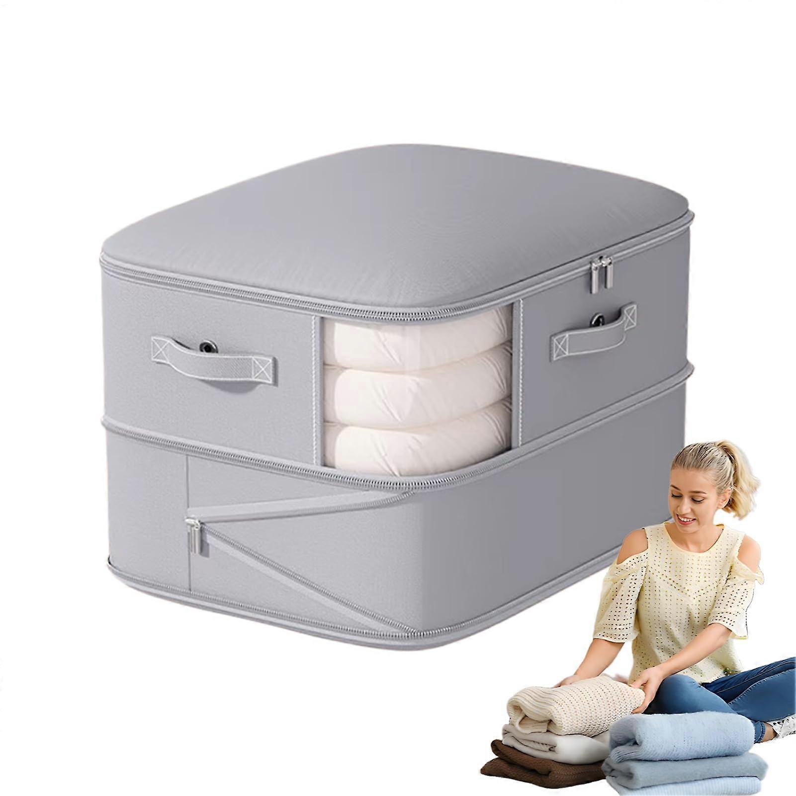 Self-Compressing Organizer Compression Bags for Clothes and Bedding | 2-Layer Zip Space Saver for Mattress Pillows Duvets Grey