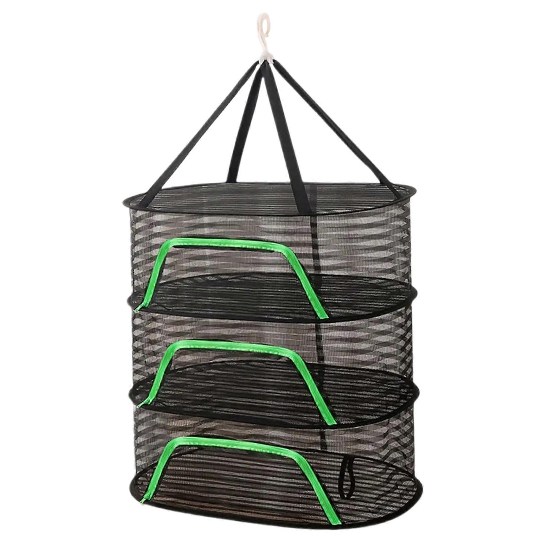 Hanging herb drying rack, 3layer mesh herb drying rack, foldable hanging zippered for herbs, vegetables, fruits, fish  large capacity