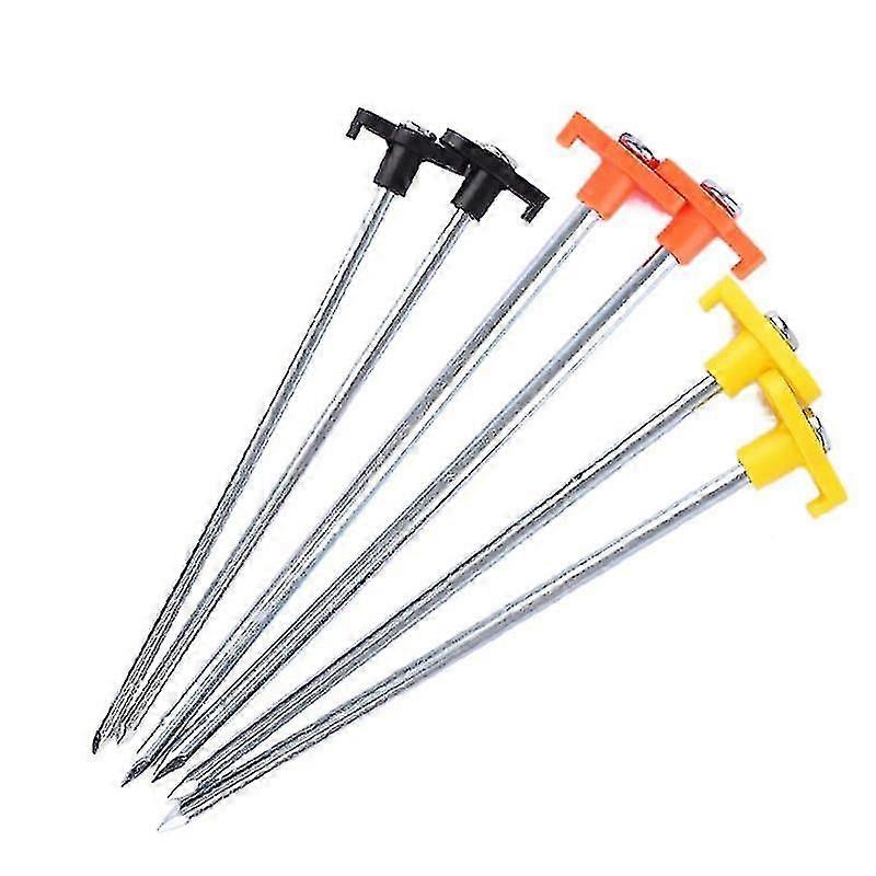 10 X Heavy Duty Hard Ground 25cm Rock Peg Hi Vis Hook Top Camping Awning Tent