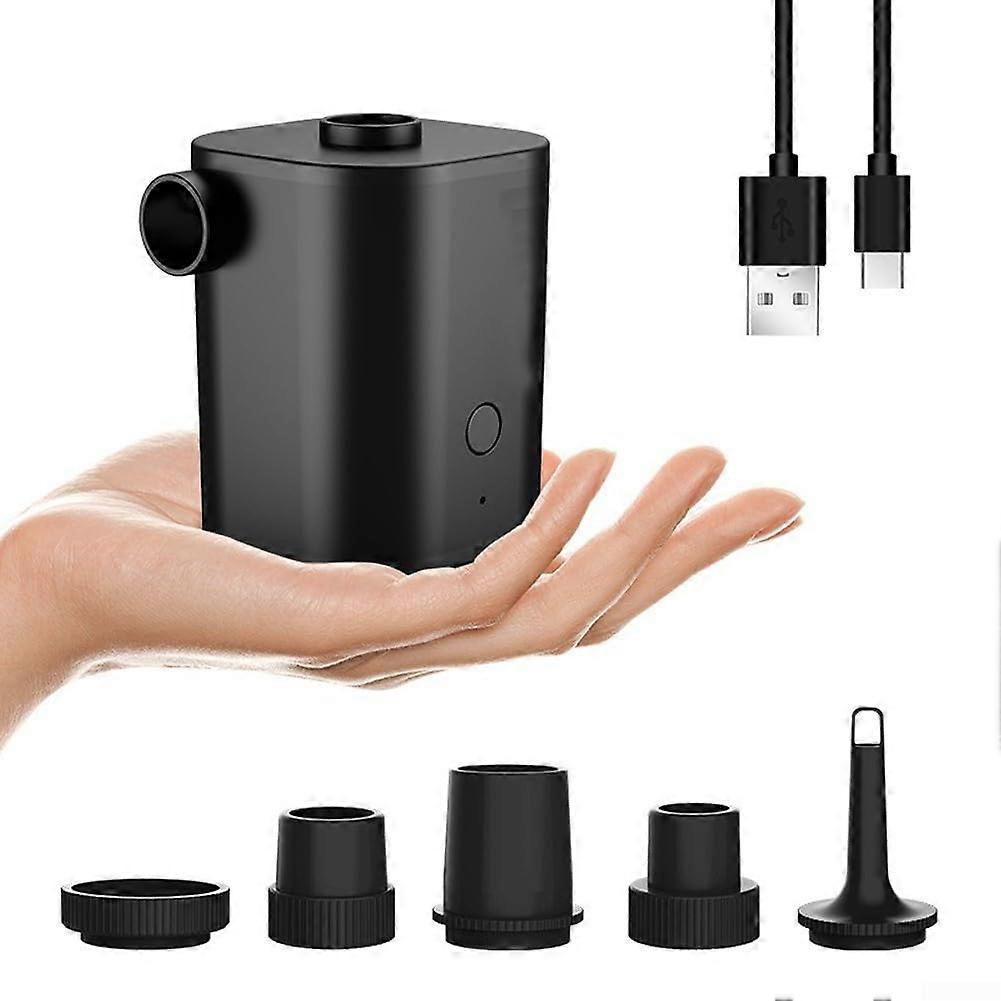 Compact Portable Air Pump for Pool Floats and Toys, 300L/min High-Pressure Inflator with Multiple Nozzle Attachments, Black