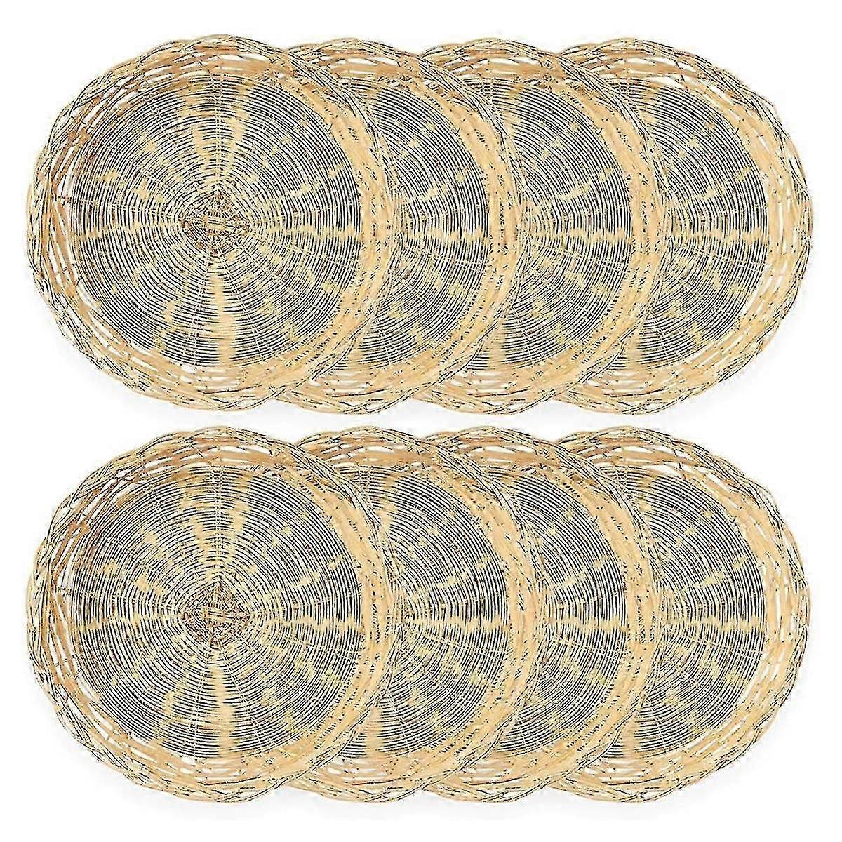 8 Pack Bamboo Paper Plate Holders, 10 Inches Reusable For Dinner Plates Hand Woven Wicker Paper Pla