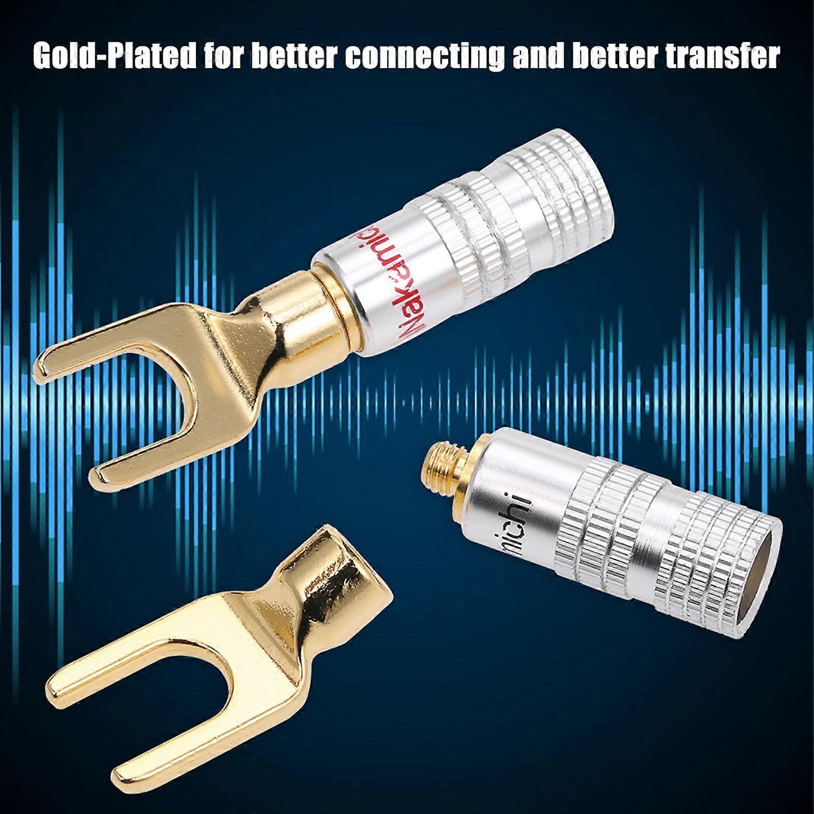 Gold-Plated Y Spade Speaker Plugs - 4mm Wire Connector for Amplifiers & Loudspeakers