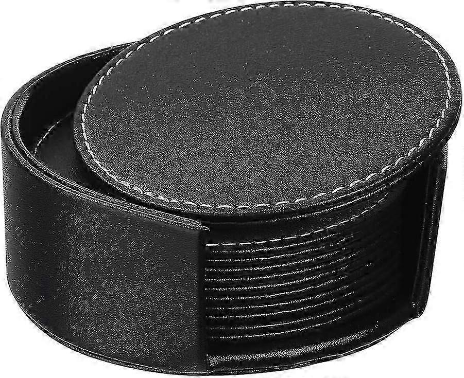 Set of 6 synthetic leather coasters for 1 corner Black