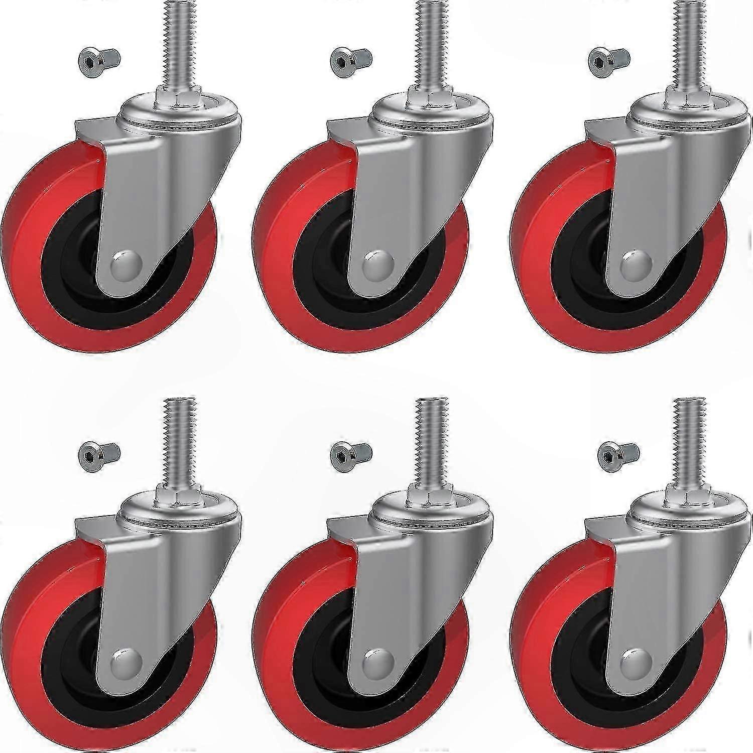 6-Pack 2.5" Robust Swivel Caster Wheels with M10 Threaded Stem for Heavy-Duty Use