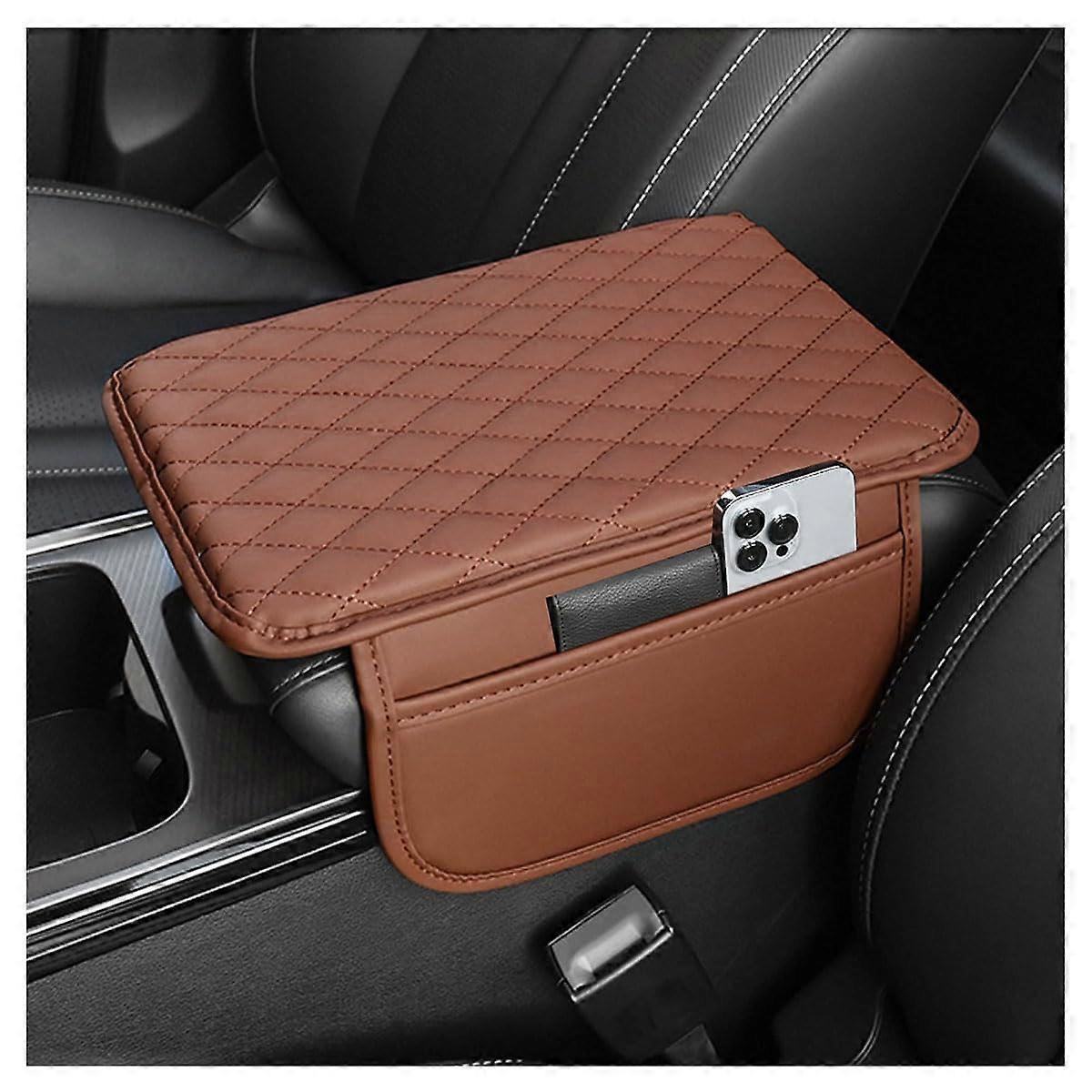 Car Armrest Cushion for Vauxhall Corsa VXR Meriva VXR Monaro VXR, Waterproof Anti-Slip Center Console Cover, Brown