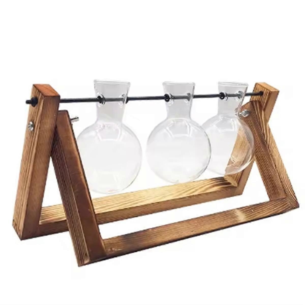Wooden Frame Tabletop Vase Set Multi-Purpose Bonsai Planter Hydroponic Base Terrarium Display Contai
