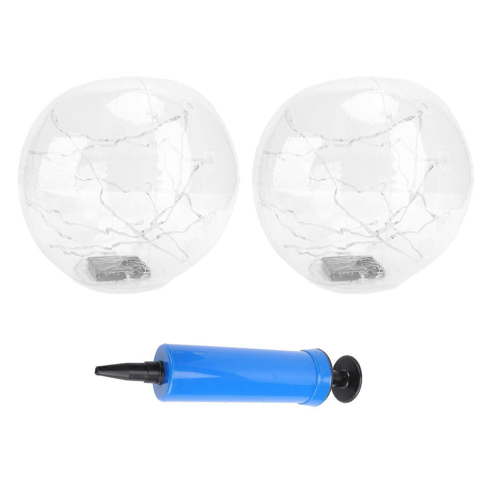 2pcs Powered 13.78in Inflatable Glow Balls Pool Solar Floating Lights for Garden Transparent IP68 Water Resistant