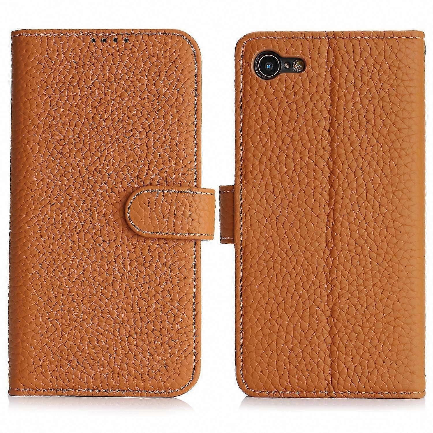 For  SE 2022 2020 8 7 Stand Case Litchi Texture Genuine Cow Leather Wallet Phone Cover RFID Blocking