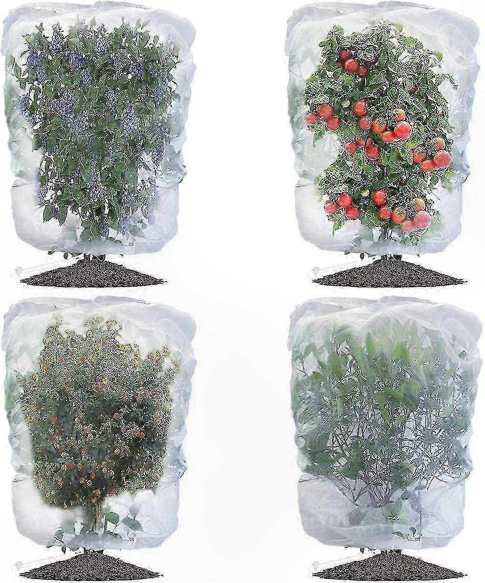 4-Pack Garden Protection Netting, Insect Barrier with Drawstring for Bushes, Bird and Pest Control Mesh Cover