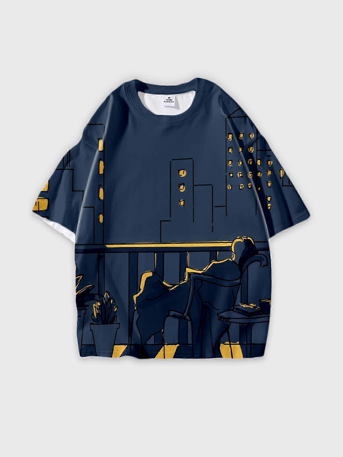 T-Shirt Short Sleeve Round Neck, Summer Casual Loose Graphic Tee, Unisex Pattern V2962