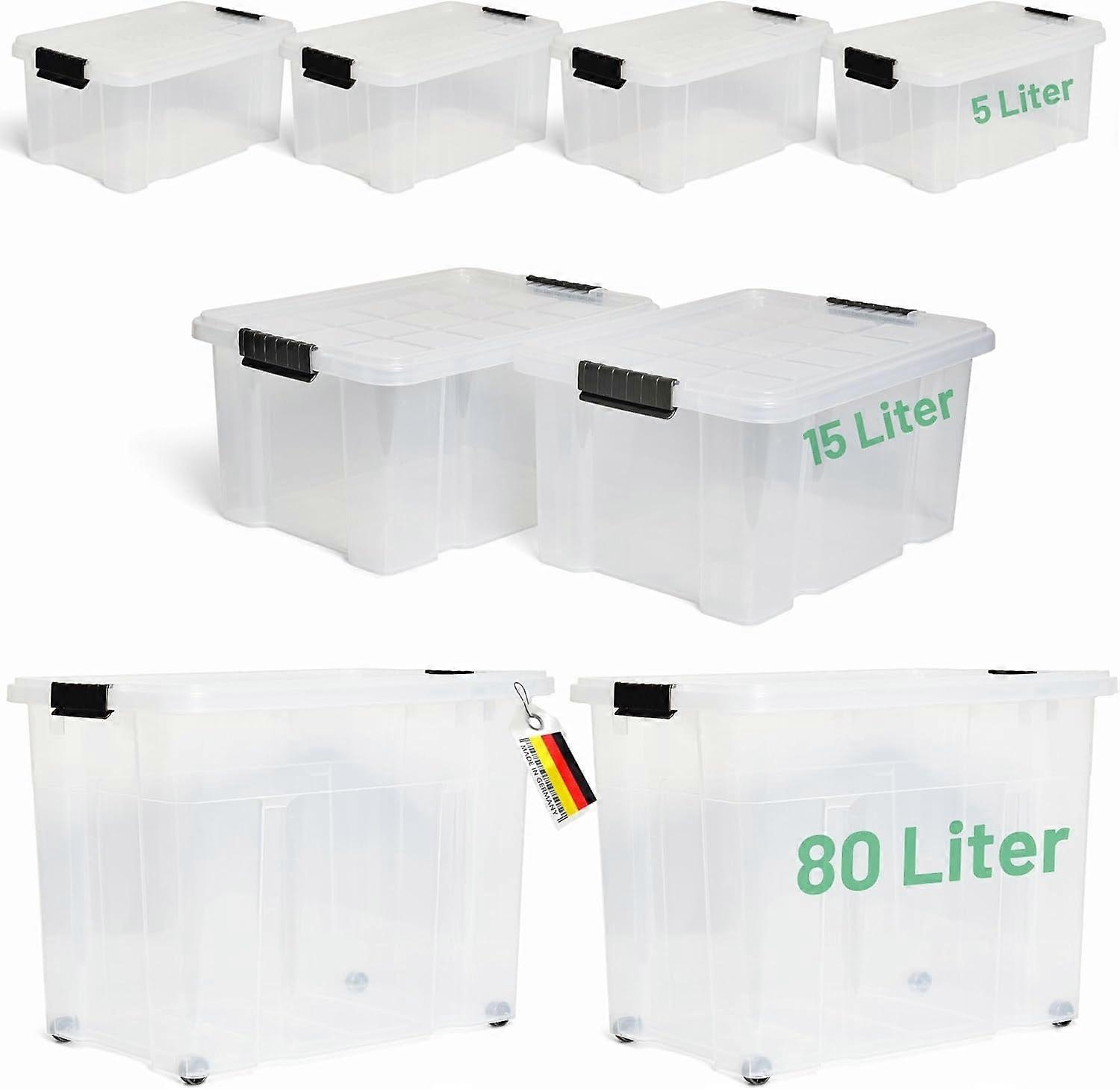 Novaliv 7 pcs Economy Set Boîtes de Rangement avec Couvercle Transparent 2x80 L + 2x 15L + 4x 5L Nestbar stap