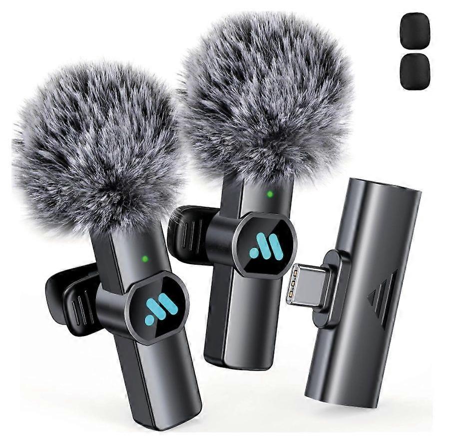 2 wireless lavalier microphones for iPhone 15/Android for video recording, game streaming(black)