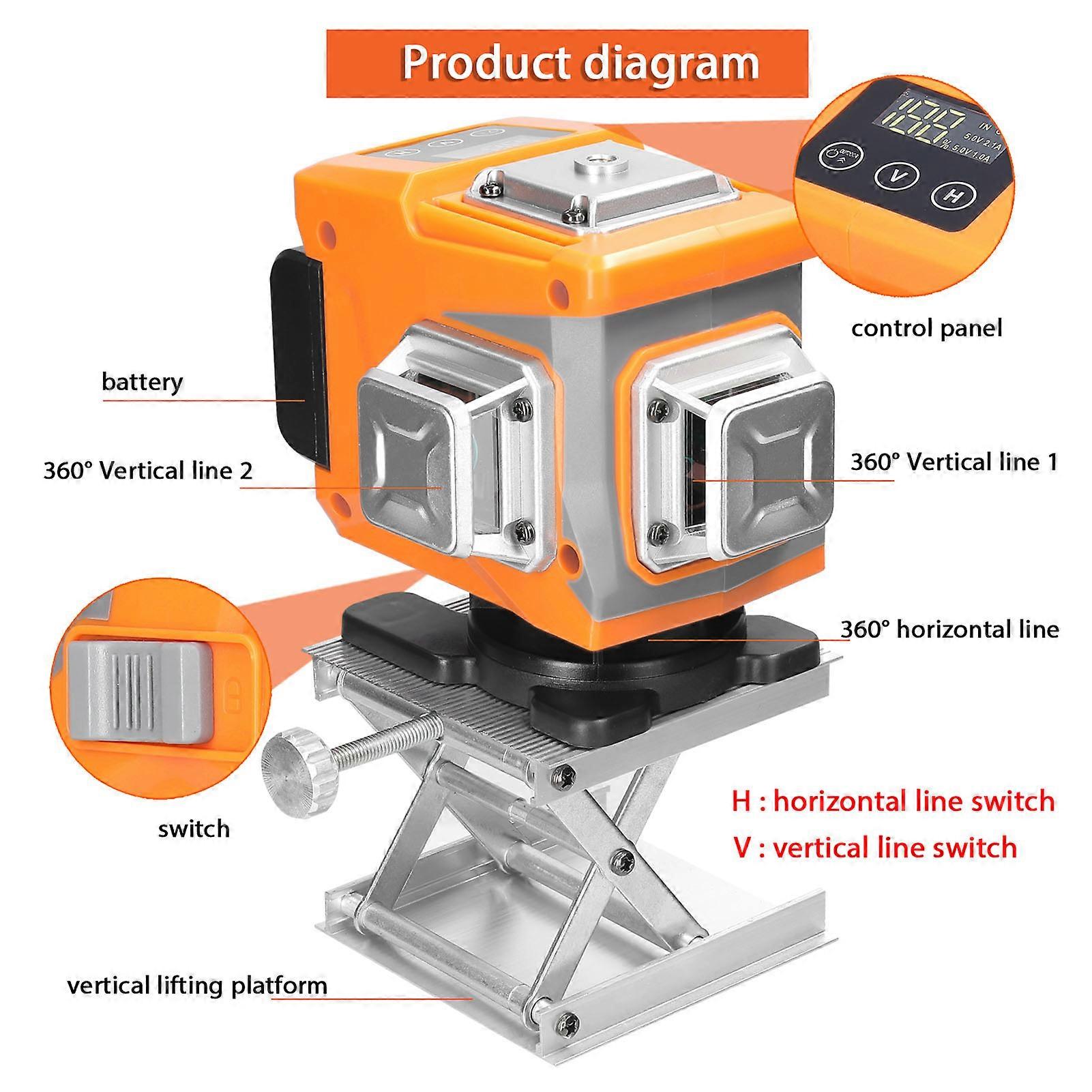 Multifunctional 12-Line Green Laser Level 3° Self-Leveling Tool